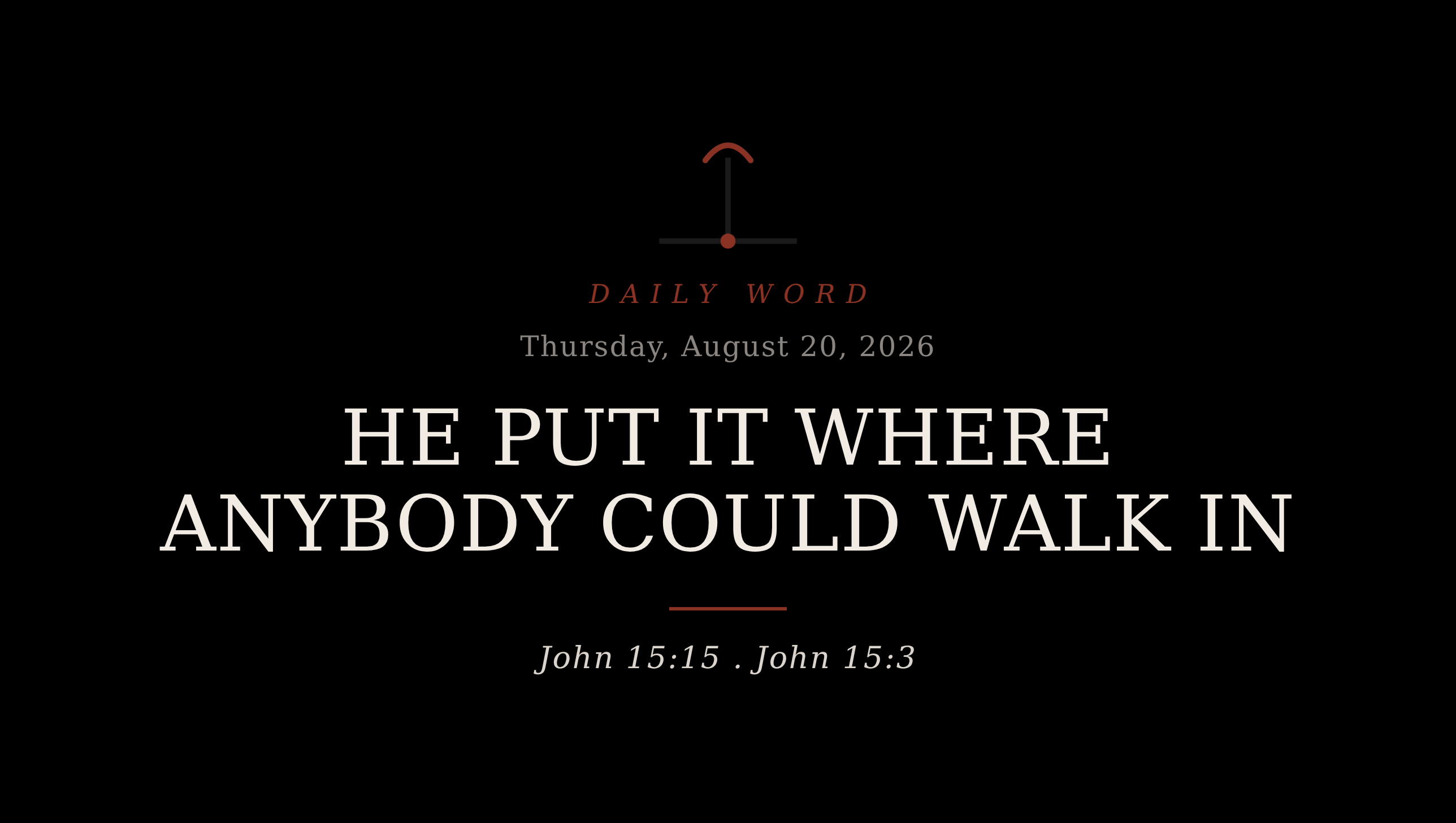 He Put It Where Anybody Could Walk In Daily Word card for Thursday, August 20, 2026